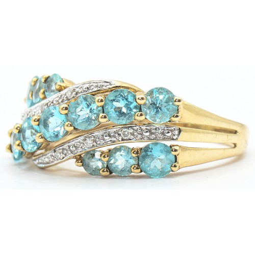 55 - 9ct gold, blue stone and diamond ring, hallmarked, size Q1/2, gross weight 3.54 grams