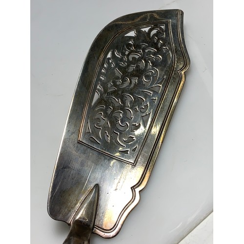 219 - Early Victorian silver fiddle pattern fish slice, Francis Higgins II, London 1842, length 31.5cm, 19... 