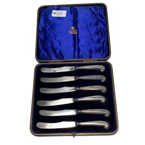 221 - Cased set of hallmarked silver handled pistol grip butter knives and a cased set of George Unite hal... 