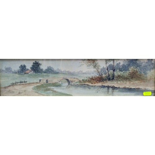 615 - Watercolour view of a country scene, signed lower left Wellman (?), in ornate gilt frame 66.5 x 29cm