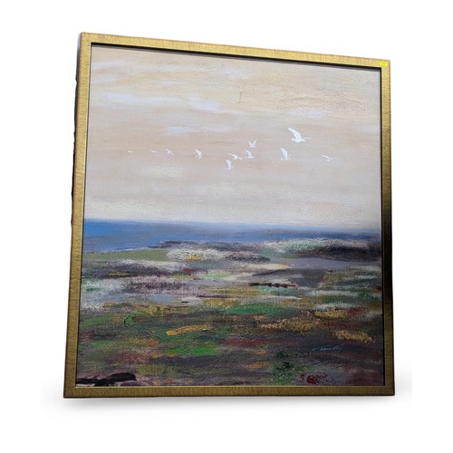 616 - Large oil on canvas of a coastal landscape, signed 'Timothy' lower right, framed 95 x 105cm