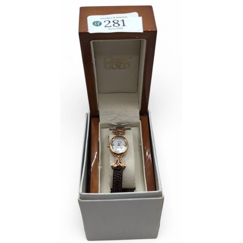 281 - Clogau Gold 9ct gold cased ladies quartz watch, the white oval dial with white stone set markers, gr... 