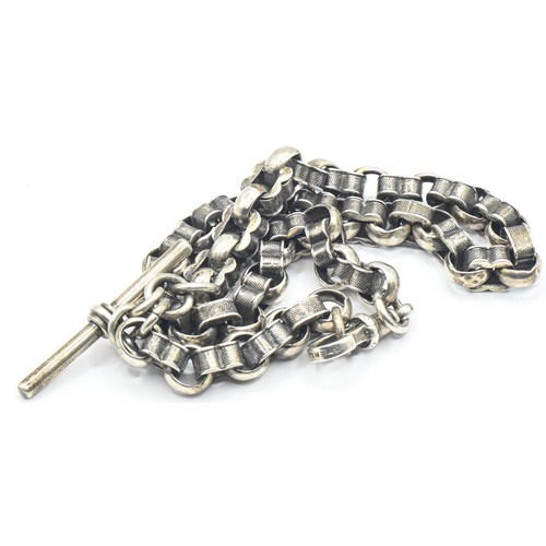 175 - Fancy link fob chain with T-bar and parrot clasp, the clasp marked 'Sterling', length 350mm, 40.8 gr... 