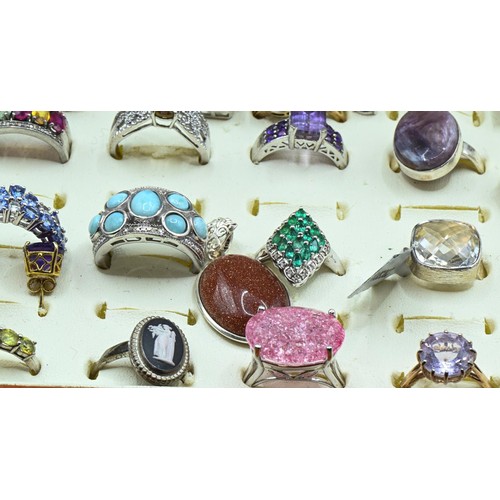 178 - Collection of 925 marked silver variously set jewellery, including 26 rings, three pairs of earrings... 