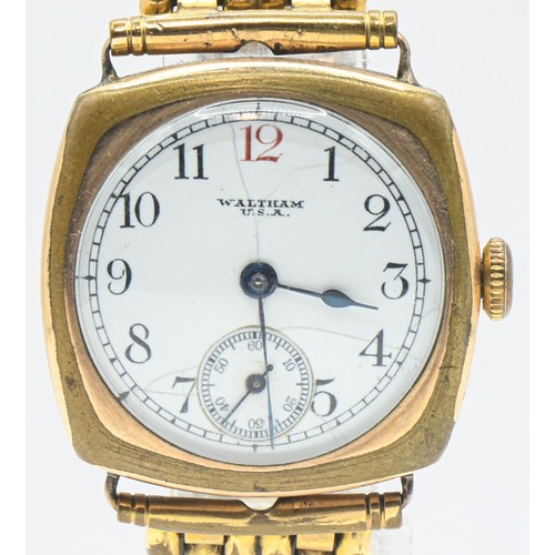 262 - Waltham USA gold plated cased watch, circa 1926, the white enamel dial with Arabic numerals and subs... 