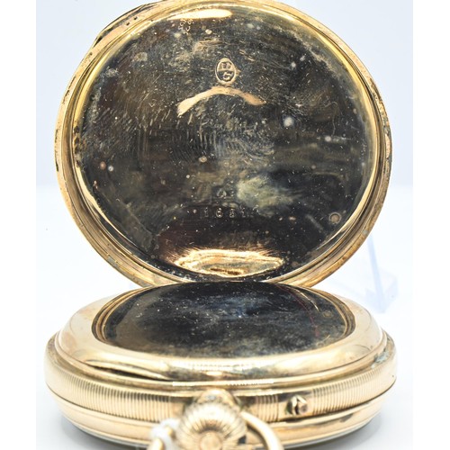 270 - A.W.Co. Waltham, Mass., yellow metal cased open face keyless wind pocket watch, the white enamel dia... 