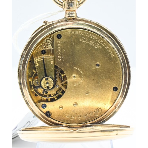 270 - A.W.Co. Waltham, Mass., yellow metal cased open face keyless wind pocket watch, the white enamel dia... 