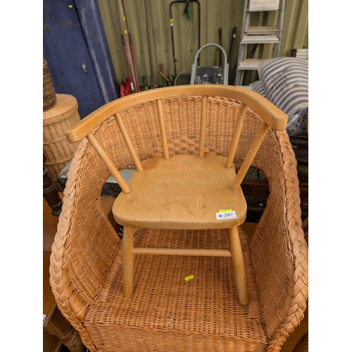 287 - 2 Wicker Type Chairs & Childs Pine Chair