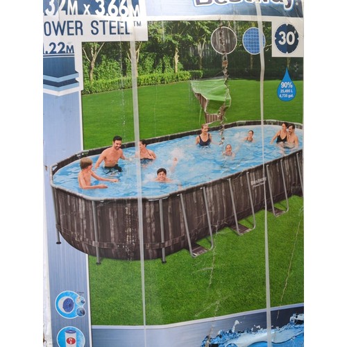 343 - Bestway Power Steel Swimming Pool 7.32m x 3.66m New in box. Box damaged from storage. Plus 4 pots of... 