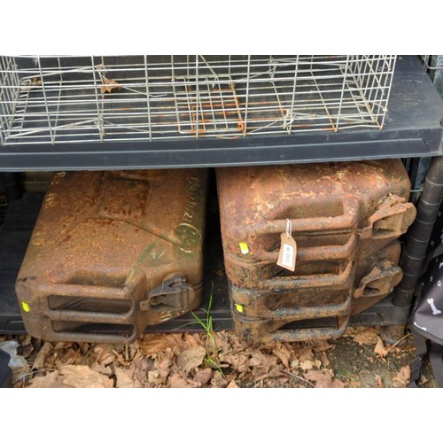 193 - 3 x metal jerrycans. Dated 1945 (x1), 1944 (x2).