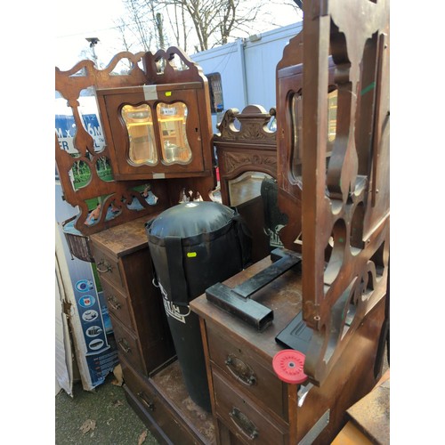 344 - Darkwood Dressing Table with upper Mirrored Cupboards, Central Mirror & 7 DrawersW 115. D 48. H ... 