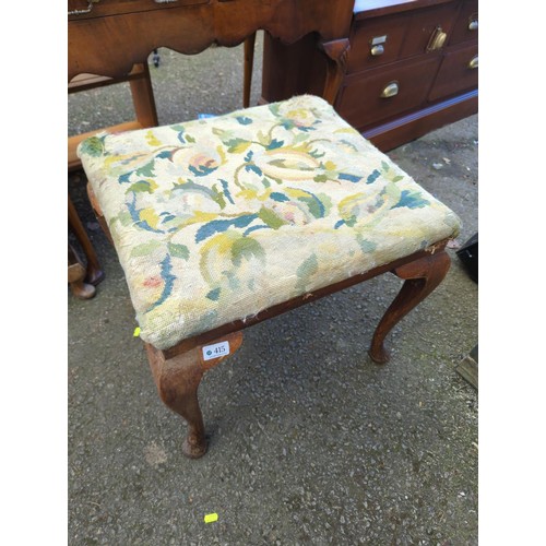 415 - Tapestry topped stool on cabriole legs W54 x D49 x H50cm