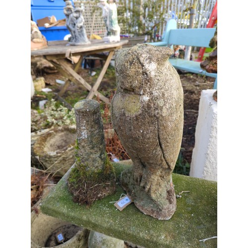 79 - Two garden ornaments inc. concrete owl, ht. 46cm