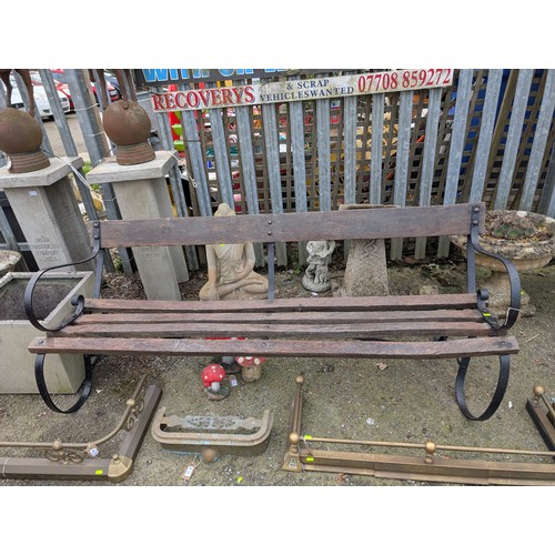 6 - Wooden garden bench with cast iron ends L181cm x D64 x H72cm approx.