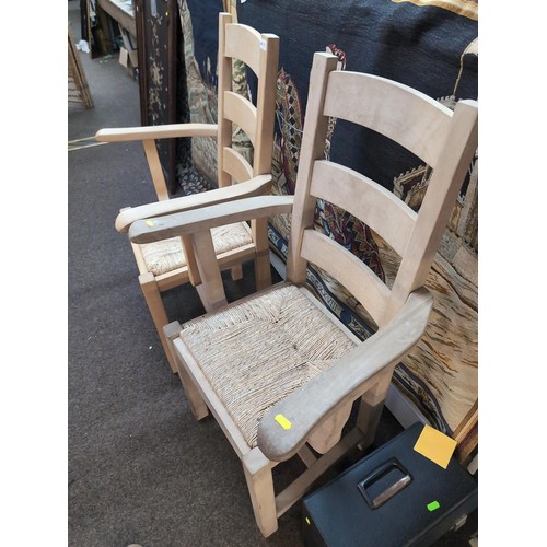 1195 - Pair of beechwood rush seated carver chairs