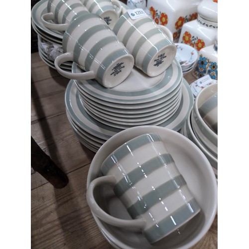 1201 - M&S Truro Stripe dinnerware, inc. plates, shallow bowls, soup bowls, teacups. Mostly in sets of ... 