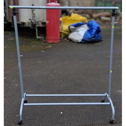 110B - Grey metal adjustable height clothes rail. W114cm D50cm Min Ht 125cm.