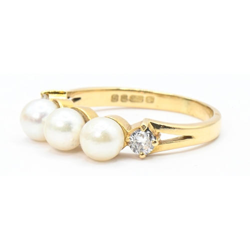 46 - 18ct gold, pearl and diamond ring, hallmarked, size N1/2, gross weight 3.63 grams