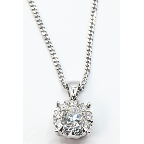 51 - 18ct white gold and diamond cluster pendant and chain, the diamonds stated to weight 0.720 carat,&nb... 