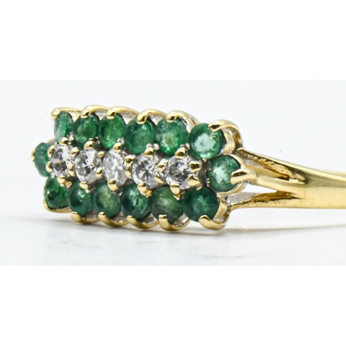 52 - 18ct gold, emerald and diamond cluster ring, hallmarked, size Q, gross weight 2.95 grams