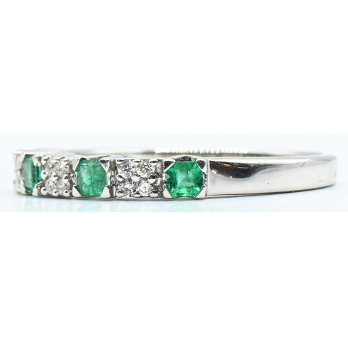 54 - 18ct white gold, emerald and diamond half hoop ring, European convention mark and hallmark, size O1/... 
