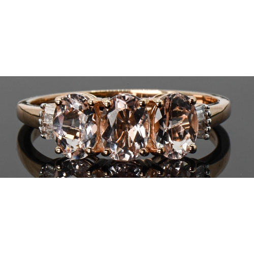 33 - 9ct rose gold, morganite and diamond ring, hallmarked, size U1/2, gross weight 2.9 grams