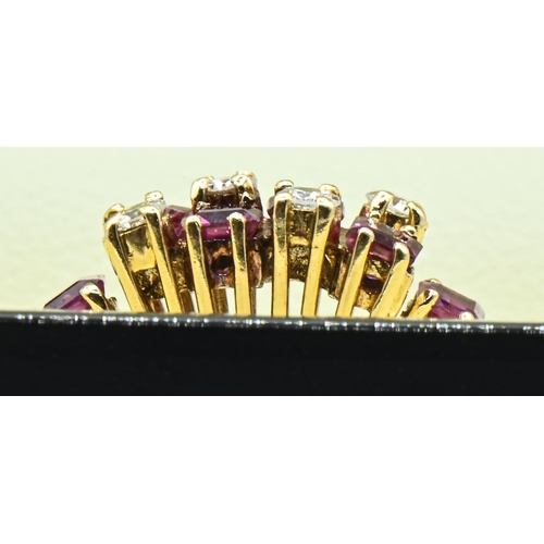 35 - 18ct gold, ruby and diamond ring, partial hallmark, size N, gross weight 3.8 grams