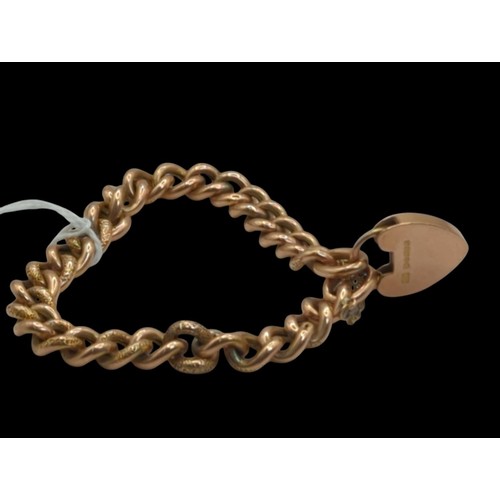 40 - 9ct rose gold textured curb link bracelet with heart-shaped padlock clasp, clasp hallmarked and link... 