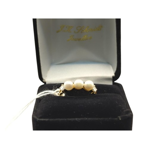 46 - 18ct gold, pearl and diamond ring, hallmarked, size N1/2, gross weight 3.63 grams