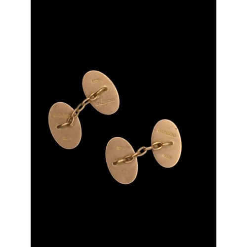48 - Pair of 9ct rose gold cufflinks, hallmarked Birmingham 1912, with engine-turned and foliate decorati... 