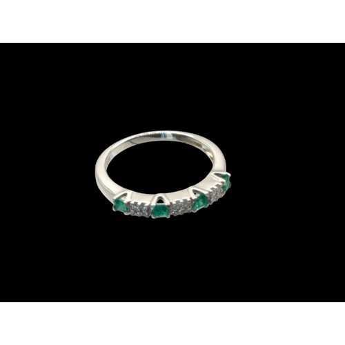 54 - 18ct white gold, emerald and diamond half hoop ring, European convention mark and hallmark, size O1/... 