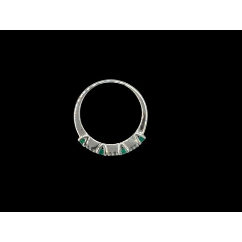 54 - 18ct white gold, emerald and diamond half hoop ring, European convention mark and hallmark, size O1/... 