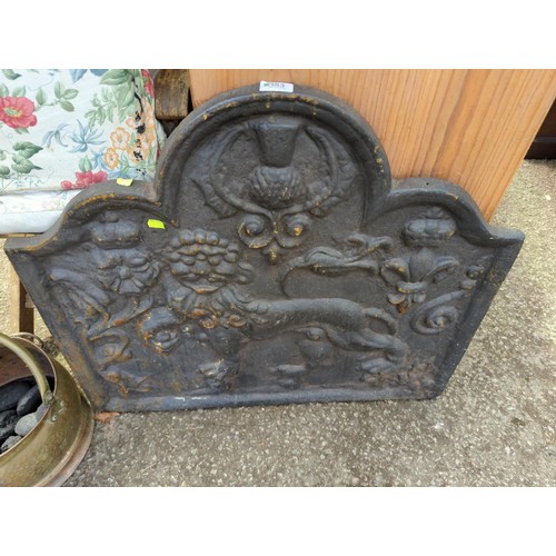 383 - Cast iron fire panel with lion & thistle detail. 77x67cm