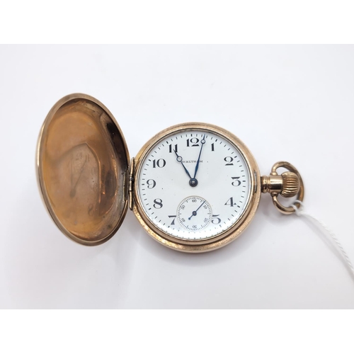 21 - Waltham U.S.A. gold plated cased full hunter pocket watch, circa 1926, the signed white enamel face ... 