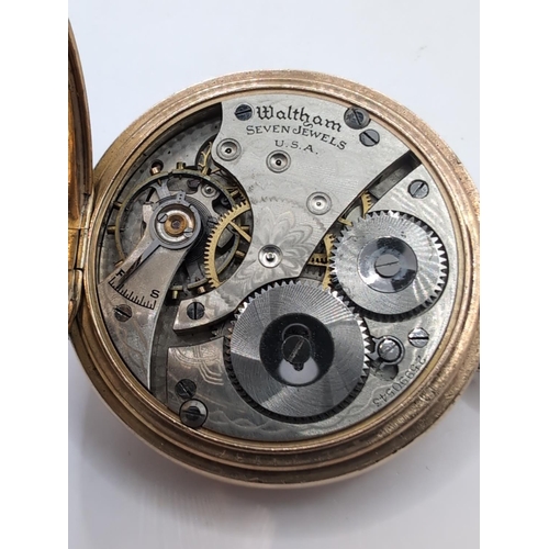 21 - Waltham U.S.A. gold plated cased full hunter pocket watch, circa 1926, the signed white enamel face ... 