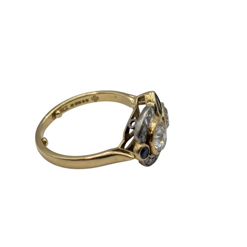 42 - 18ct gold, diamond and sapphire cluster ring, hallmarked, centring a collet-set old European-cut dia... 