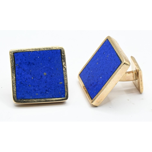 44 - Pair of 9ct gold and lapis lazuli cufflinks, hallmarked, face 20mm square, gross weight 19.2 grams... 