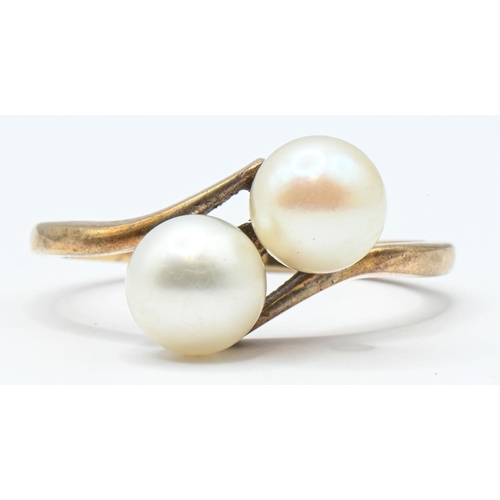 47 - 9ct gold and pearl 'Toi et Moi' ring, rubbed hallmark, size N1/2, gross weight 2.87 grams