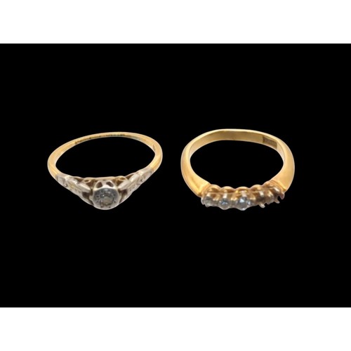 51 - 18ct gold and diamond ring, hallmarked, size J, together with a yellow metal diamond set ring stampe... 