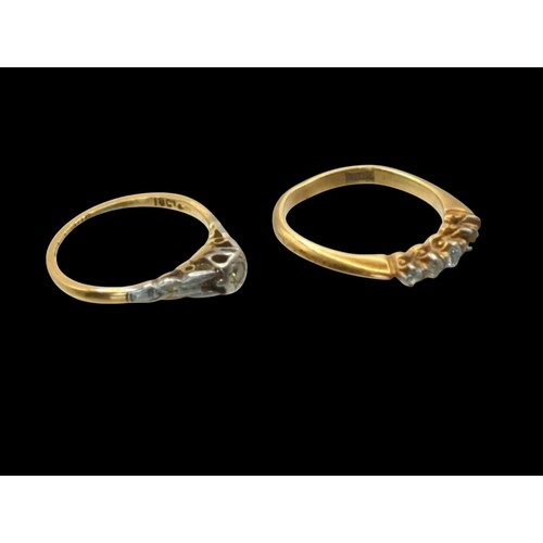 51 - 18ct gold and diamond ring, hallmarked, size J, together with a yellow metal diamond set ring stampe... 