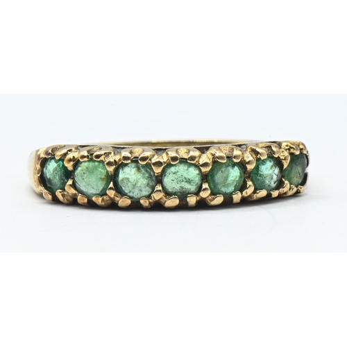 53 - 9ct gold and green gemstone half hoop ring, hallmarked, size O1/2, gross weight 2.26 grams