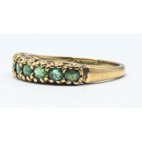 53 - 9ct gold and green gemstone half hoop ring, hallmarked, size O1/2, gross weight 2.26 grams