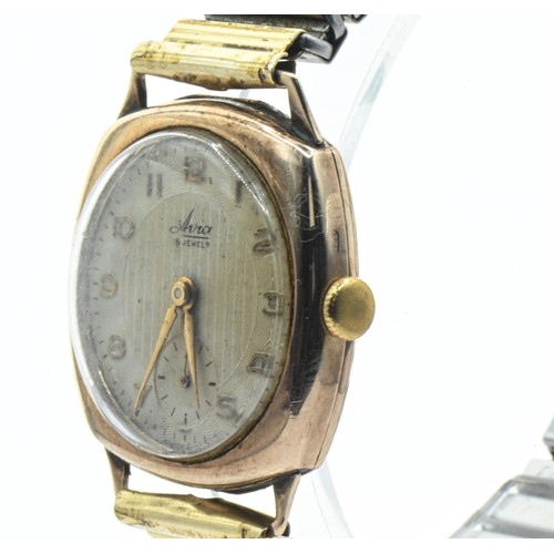 10 - Avia 9ct gold cased watch, the textured silvered dial with raised gilt Arabic numerals and subsidiar... 