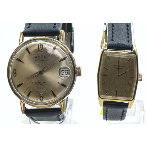 11 - Two gold plated stainless steel backed watches, including a Longines ladies watch, circa 1977, 17 je... 