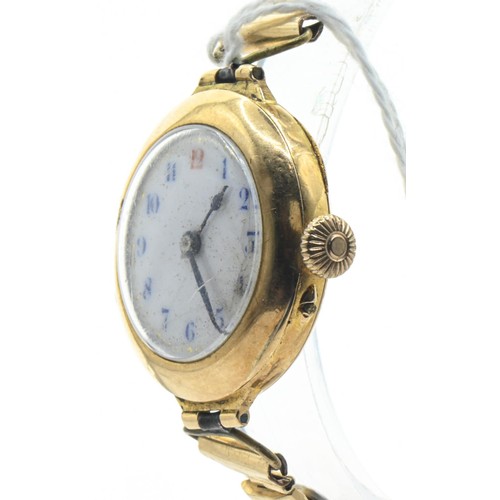 4 - Ladies 9ct gold cased watch, the white enamel face with Arabic numerals, 17 jewels, inside case back... 