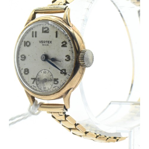 7 - Vertex 9ct gold cased ladies watch, the silvered dial with Arabic numerals and subsidiary seconds, 1... 