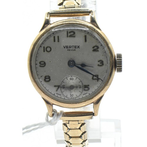7 - Vertex 9ct gold cased ladies watch, the silvered dial with Arabic numerals and subsidiary seconds, 1... 