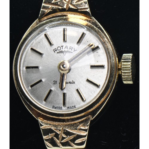 8 - Rotary 9ct gold cased ladies watch, the silvered dial with raised baton markers, 21 jewels, inside c... 