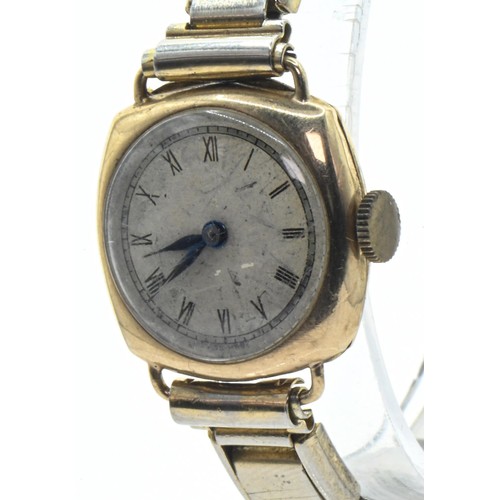 9 - 9ct gold cased ladies watch, the silvered dial with Roman numerals, inside case back hallmarked&nbsp... 