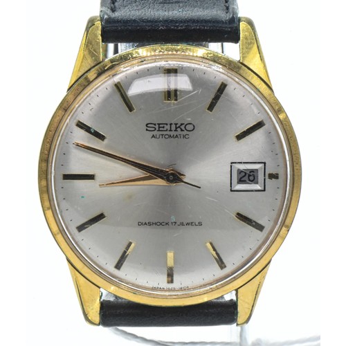 19 - Seiko gold plated gents diashock automatic watch, the silvered dial with applied gold coloured baton... 